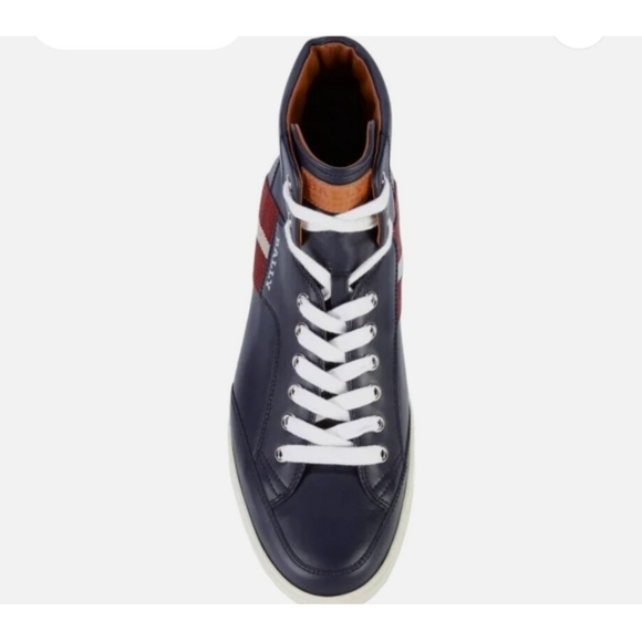 Bally | Oldani Men's Navy High-Top Leather Sneakers - Picture 4 of 10